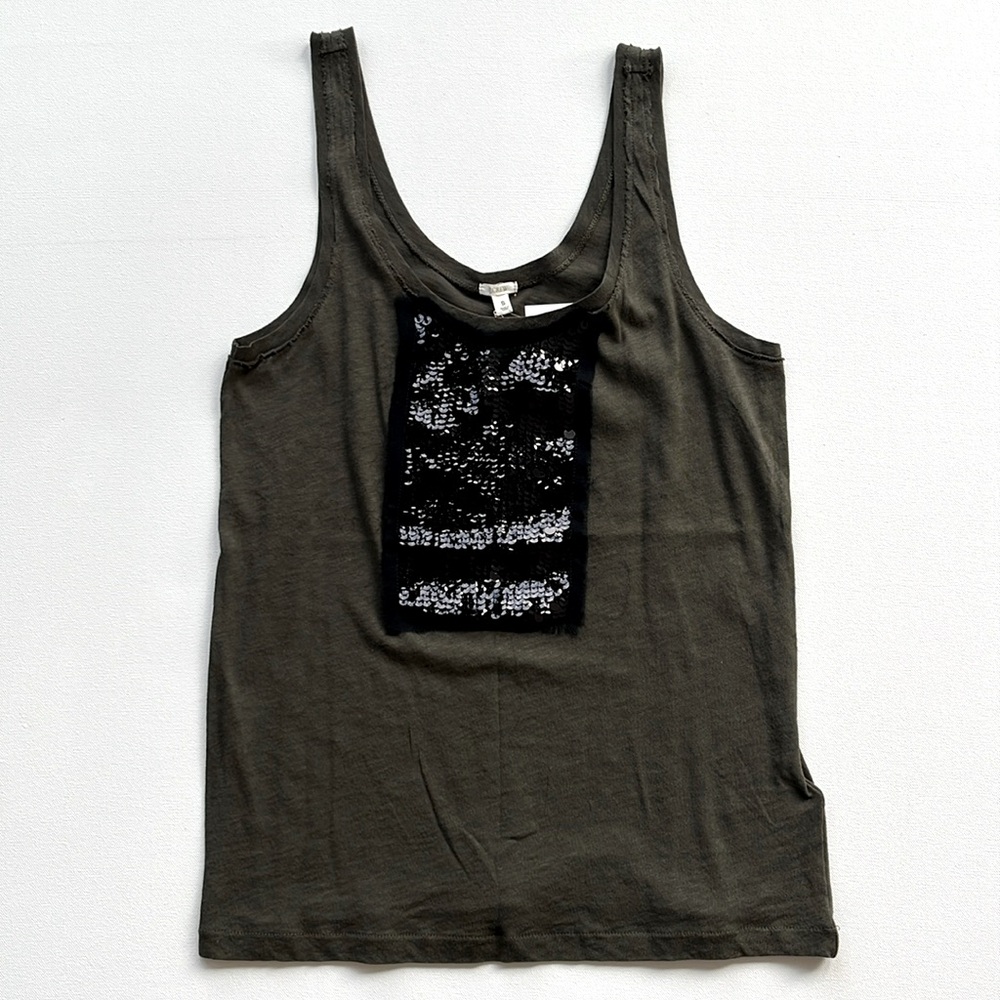J.Crew Sequin Strip Tank Top- NWT- Vintage Fatigue Green- Size SMALL